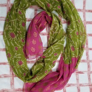 Charming Floral Green, Magenta and Cream 86 x 48 inch Sheer Scarf or Sari